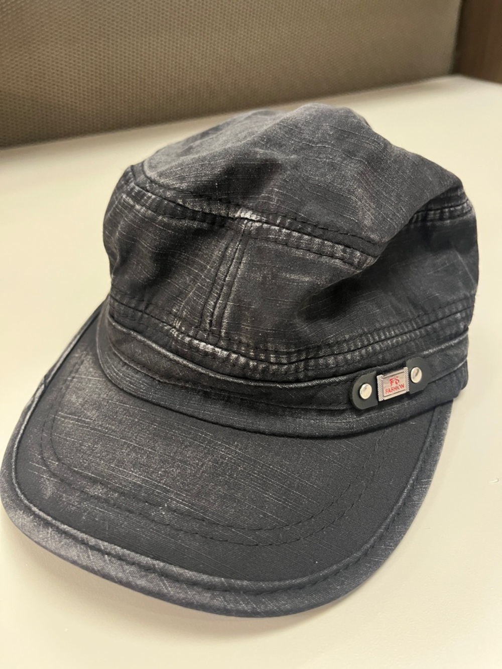 Washed Black Military Cap with Subtle Logo Accent